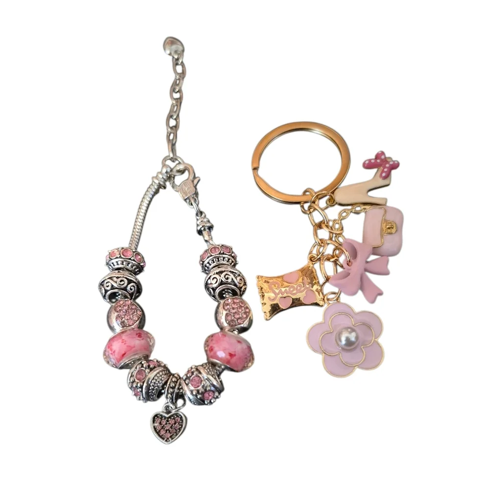 Love Glam Bundle: Makeup Bag with Lip Oil, Gloss, Bracelet & Keychain